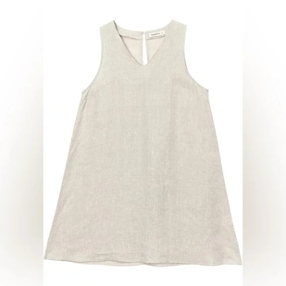 Amazhiyu Womens 100% Linen Summer V Neck Sleeveless Back Keyhole Mini Tank Dress - Picture 3 of 5